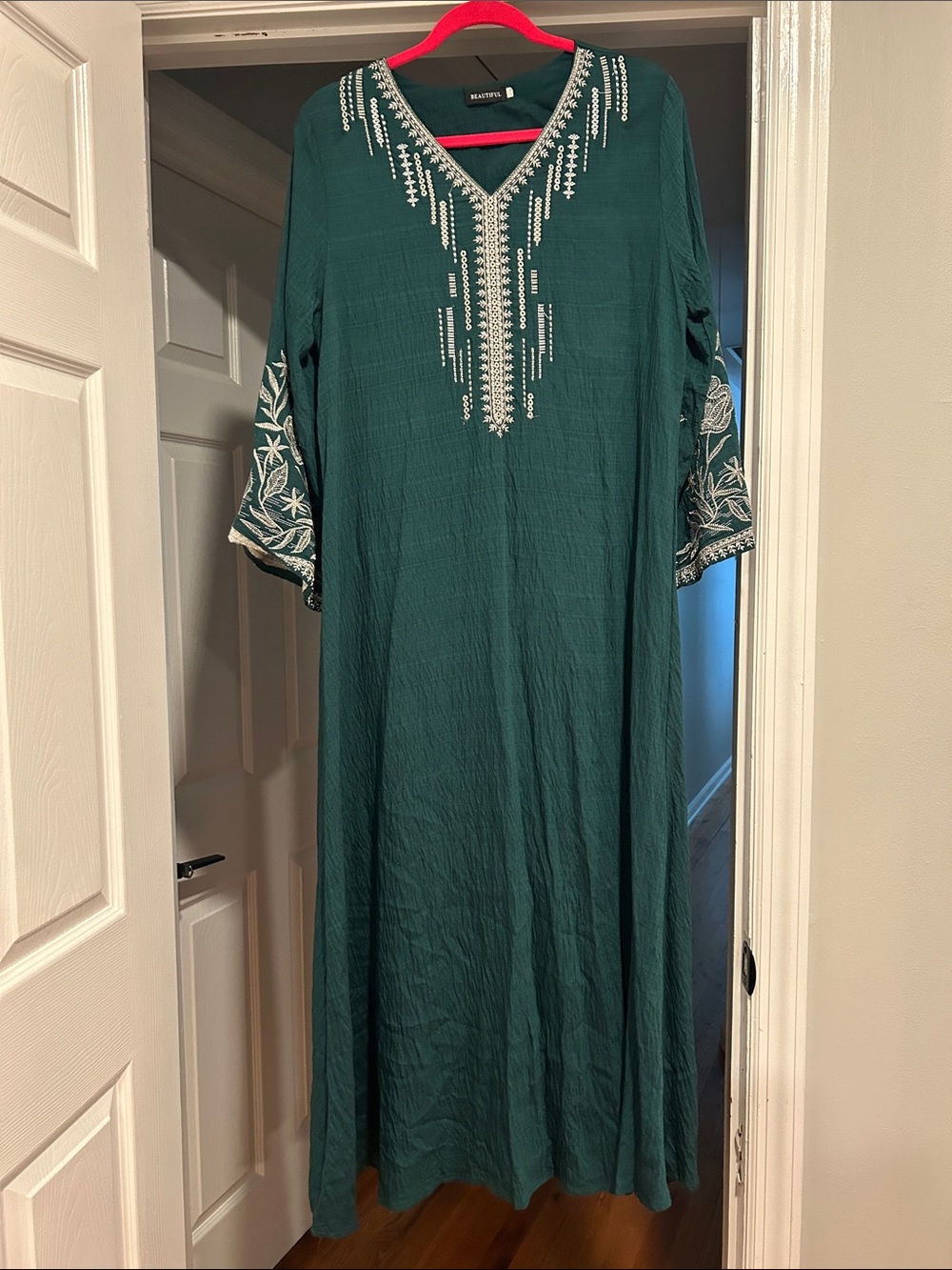 Embroidered Emerald Green Kaftan Dress